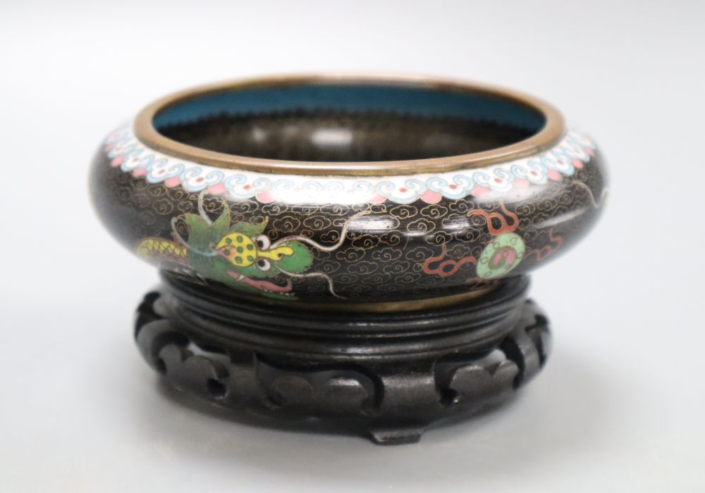 A Chinese cloisonne dragon bowl on stand